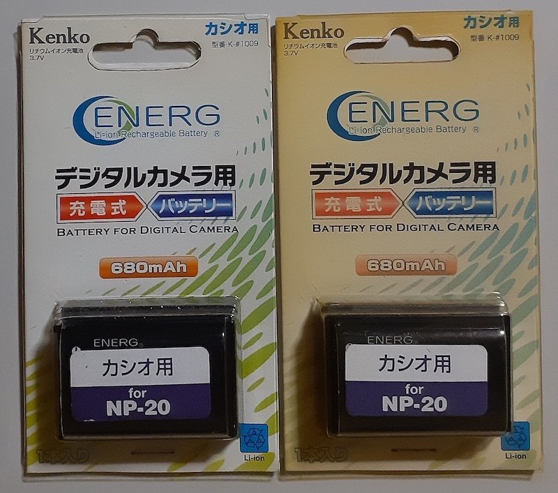 6393 未使用未開封 2個 互換バッテリー カシオ NP-20互換 kenko ENERG リチウムイオン充電池 3.7V 680mAh K-#1009 ケンコー・トキナー拍卖