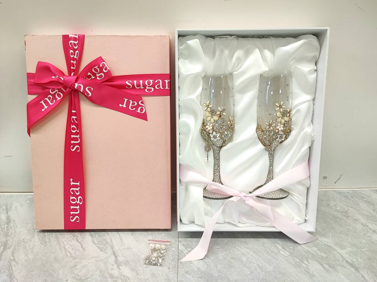 ★◆【未使用】シャンパングラス ペア エレガント ゴージャス パーティ キラキラ お祝い ギフト 80サイズ拍卖