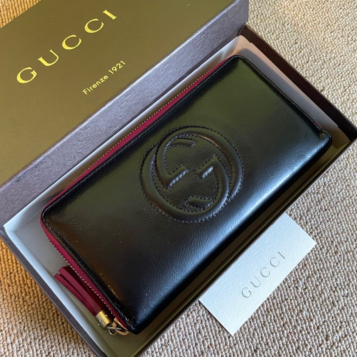 一円 美品 グッチ soho GUCCI ラウンドファスナー 長財布 ウォレット ブラック 財布 レザー gg 黒 ソーホー拍卖