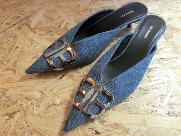 BALENCIAGA デニム ミュール サンダル ヒール 36.5 インディゴ バレンシアガ拍卖