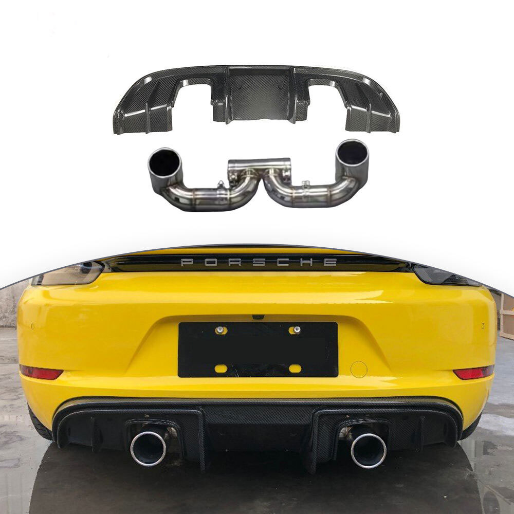PORSCHE ケイマン 718 GT4 リアディフューザー マフラーカッター カーボン ステンレス 外装 エアロ カスタム 部品 パーツ ポルシェ拍卖