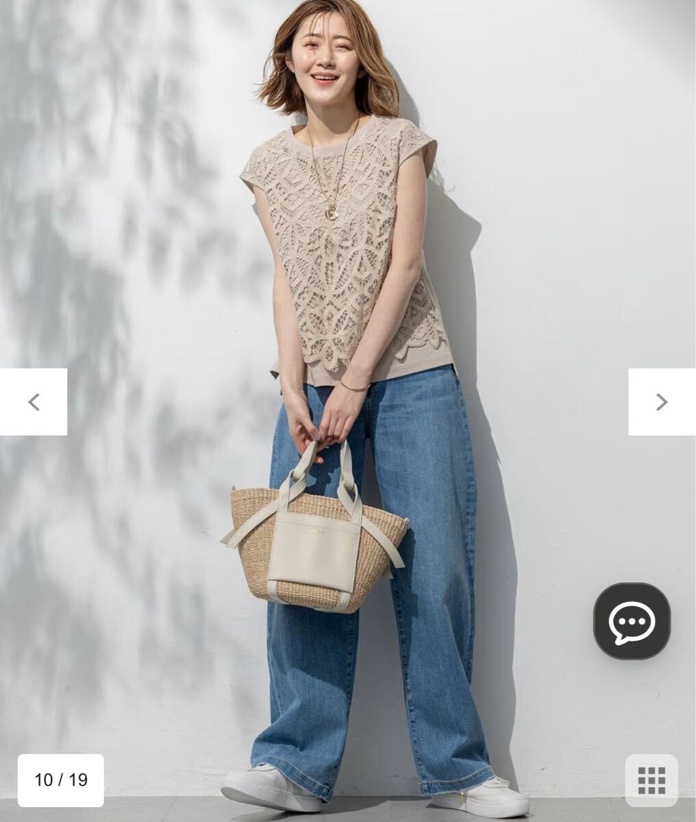 新品 23区 大きいサイズ46 25SS 【洗える/汗じみ防止加工】エンブロイダリージャージー フレンチスリーブ カットソー レース拍卖