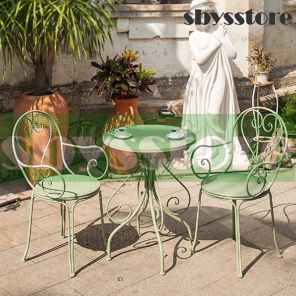 ガーデンテーブル ガーデンテーブルセット チェア3点セット スリーピースメタル屋外用家具セット 簡単な組み立て 防水拍卖