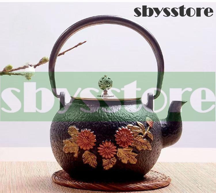 美品 職人手作り鉄器 茶道具 老鉄瓶 壺 鉄やかん 鉄分補給 鉄びん★未塗装鉄器★1200ml拍卖