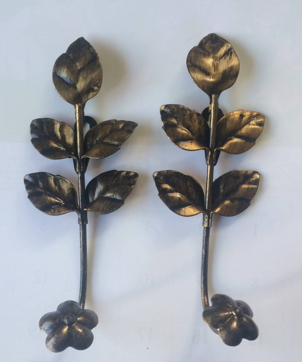 送料込み ハンガ-フック 2本 約 MAX 19cm×7.3cm 葉っぱ リ-フ ブロンズ拍卖