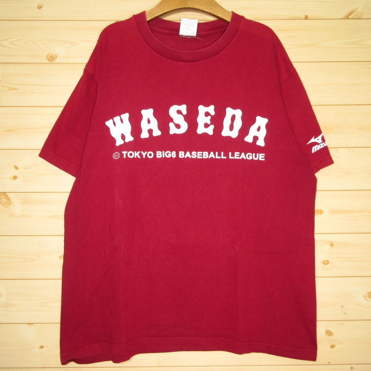 ◎東京六大学 早稲田大学 野球 mizuno ミズノ プリント Tシャツ 半袖 ベースボール baseball ユニフォーム メンズ ボルドー M相当◆AU0586拍卖