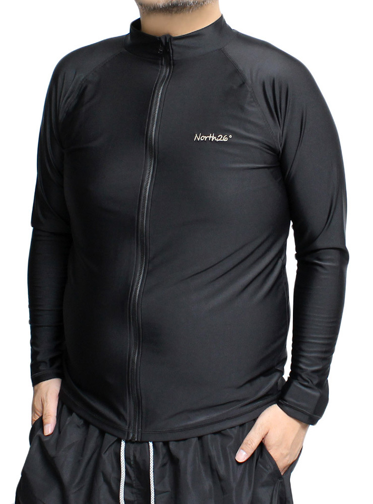 【新品】 3L ブラック×ヤシ柄 ラッシュガード メンズ 大きいサイズ ジップアップ 総柄 バックプリント UVカット ストレッチ 水着 長袖 Tシ拍卖