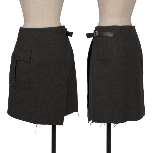 トリココムデギャルソンtricot COMME des GARCONS ウール混紡ポケットデザインラップスカート グレーM拍卖