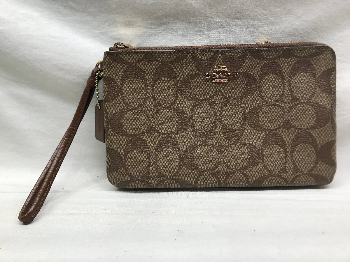 コーチ COACH 財布 長財布 ポーチ F16109 シグネチャー PVC レザー ダブル ジップ ウォレット レディース 中古拍卖