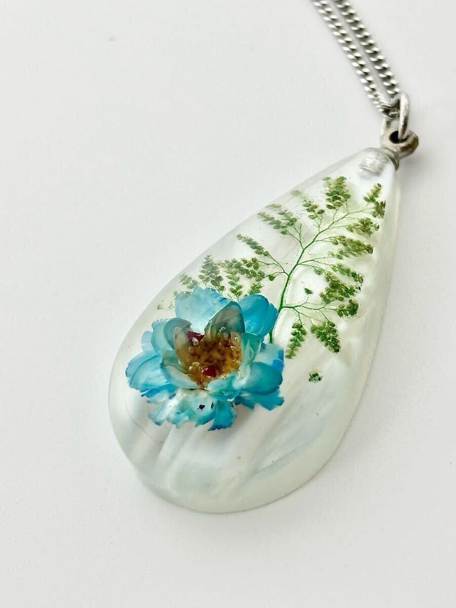 【美品】ヴィンテージ 水中花 青いお花 ペンダント トップ ネックレス シルバートーン ジャパンヴィンテージ ドライフラワー拍卖