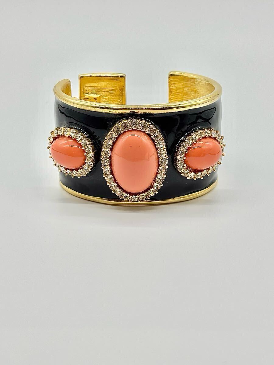 【美品】レア ヴィンテージ Kenneth Jay Lane ケネスジェイレーン コーラル フェイクジェム エナメル カフ バングル チャンキー 希少拍卖