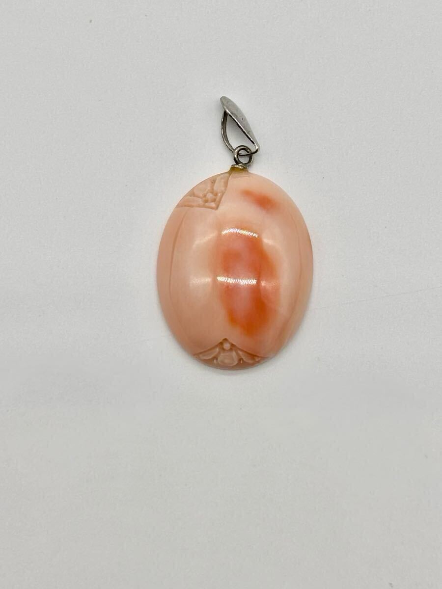 【美品】ヴィンテージ お花彫刻 珊瑚 ペンダントトップ コーラル サンゴ 昭和 レトロ GSILVER刻印 手彫り ハンドメイド拍卖