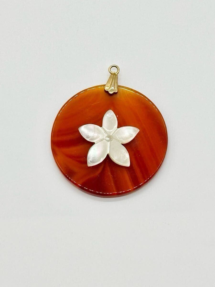 【美品】ヴィンテージ 大ぶり めのう マザーオブパール ペンダントトップ 母貝 天然石 シェル 拍卖