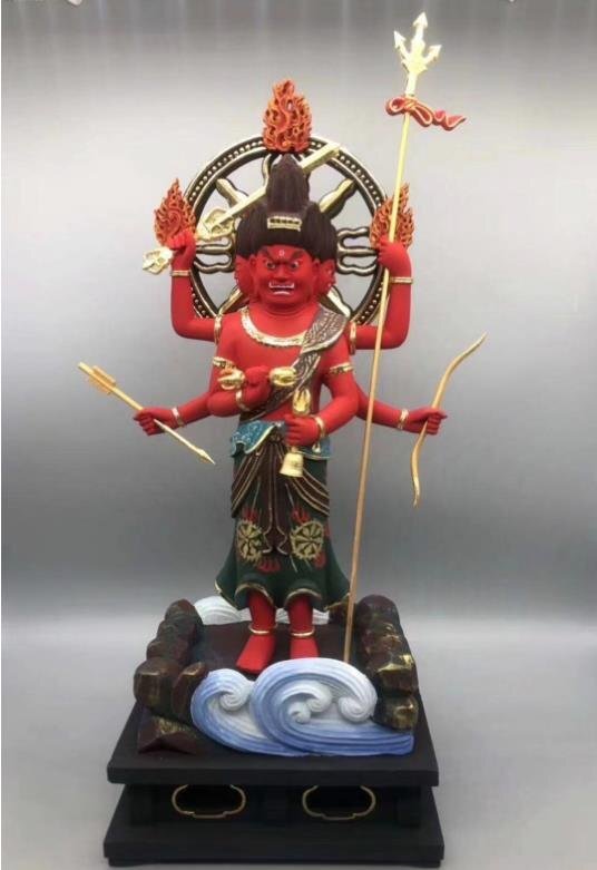 【彩】最高級品 総檜木材 仏教工芸品 木彫仏像 珍品 仏師手仕上げ品 三宝荒神立像拍卖