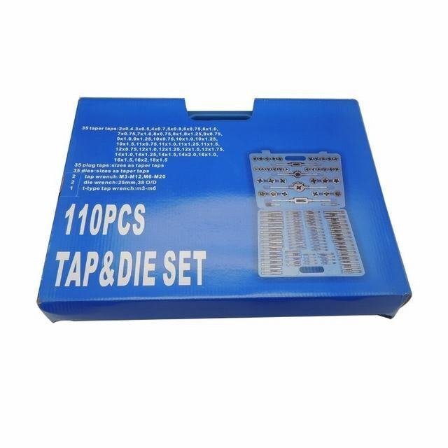 大好評☆タップ&ダイスセット 110pcsセット 工具 ねじ切り加工 ネジ穴 ネジ山 補修 修正 DIY 大工用具 ブルー拍卖