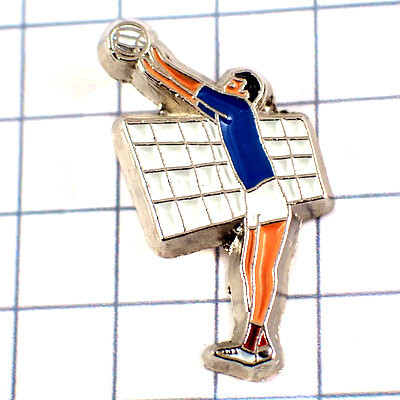 ピンバッジ・バレーボール選手ネット際のブロック球◆フランス限定ピンズ◆レアなヴィンテージものピンバッチ拍卖