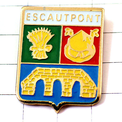 ピンバッジ・エスコーポン小麦と蜜蜂と橋の紋章ミツバチ2匹◆フランス限定ピンズ◆レアなヴィンテージものピンバッチ拍卖