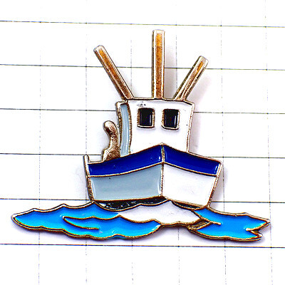 ピンバッジ・漁船フィッシング魚釣り船ブルー青い波◆フランス限定ピンズ◆レアなヴィンテージものピンバッチ拍卖