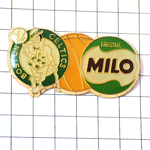 ピンバッジ・ミロ飲物ボストンセルティックス球バスケットボール◆フランス限定ピンズ◆レアなヴィンテージものピンバッチ拍卖