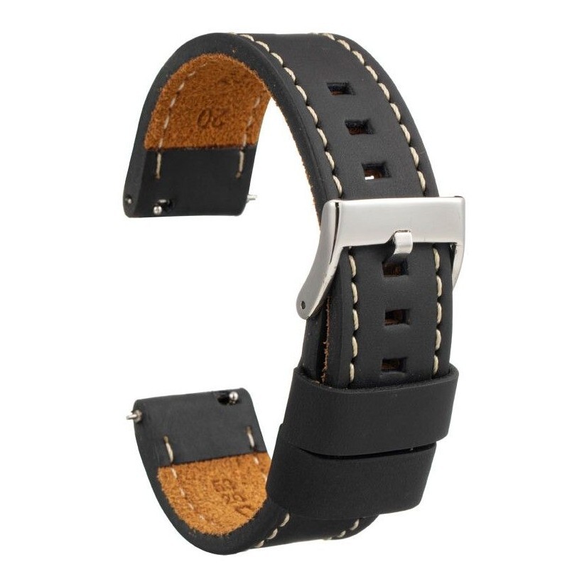 Diloy 腕時計 ベルト 22mm 本革 ロングサイズ オイルレザー バンド 384EL ヴィンテージ ブラック ホワイト拍卖