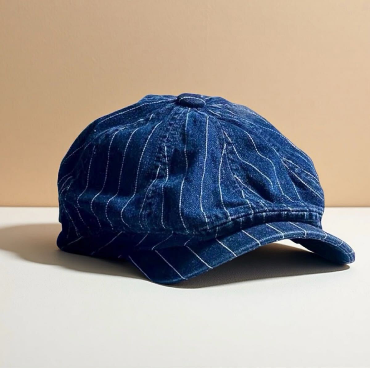 ストライプ キャスケット ヴィンテージ風 ワークキャップ ウォバッシュデニム ユニセックス ヒッコリー クラシック カジュアル おしゃれ 紺拍卖