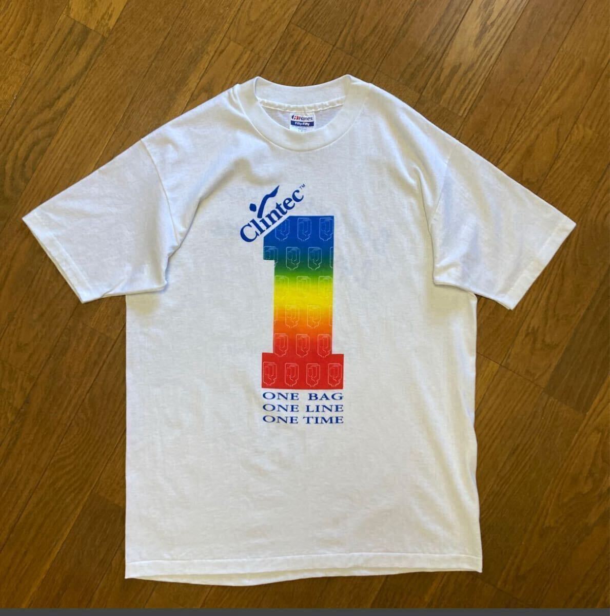 ビッグサイズ 80s USA製 Hanes 両面プリント Tシャツ L 白 ビンテージ ヘインズ アート レインボー ラスタカラー 拍卖