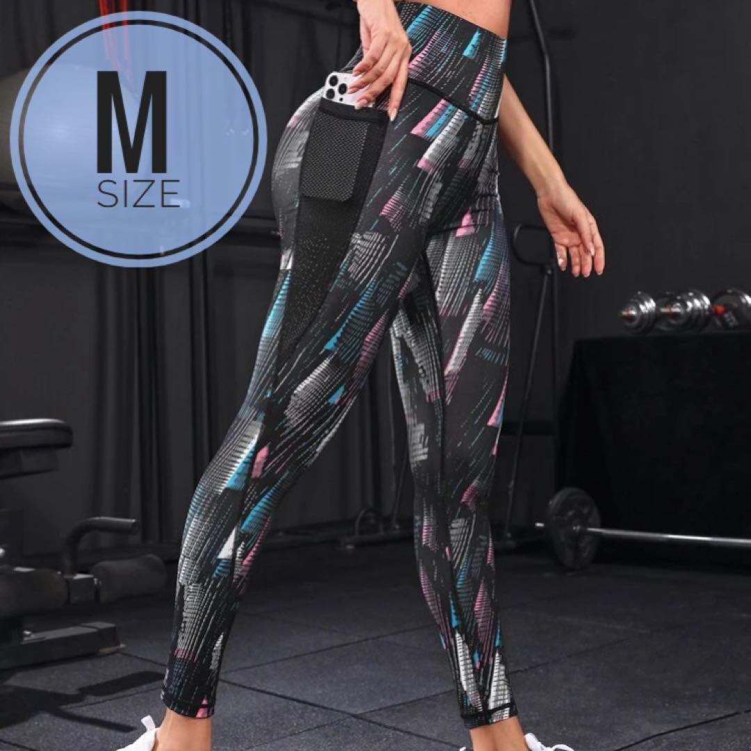 美尻脚長☆ヨガウェア デジタルデザイン レギンス スパッツ Mサイズ S-T2拍卖