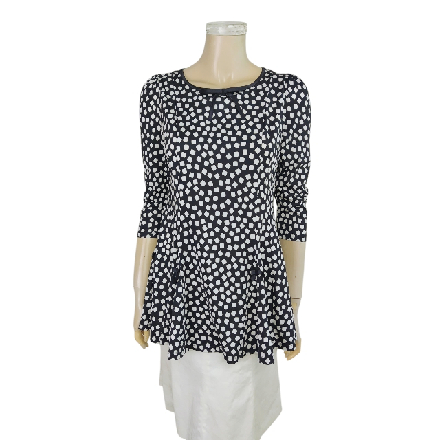 新品同様★スーパービューティー*Super Beauty*ストレッチ*黒×ドット*リボン*裾フレアー*美女カットソー*40.Lサイズ.11号拍卖