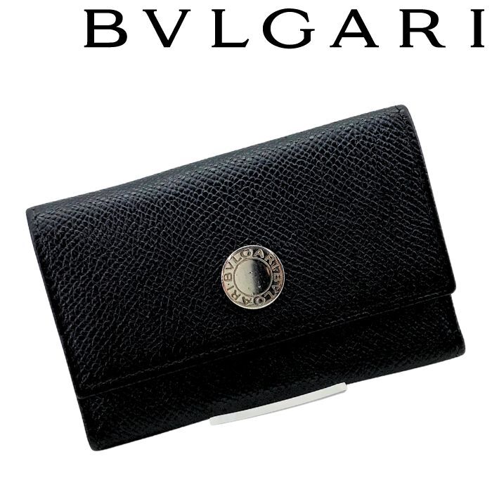 【中古】BVLGARI ブルガリ キーケース 6連【非常に良い】ブラック レザー キーリング メンズ レディース ブランド r-bv-k-0093-04拍卖