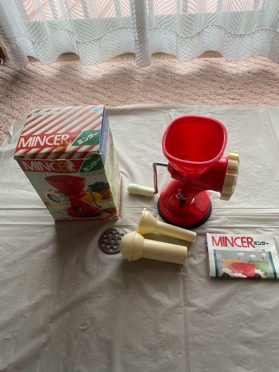 MINCER ミンサー イタリア製 ソーセージノズル 押え棒 カッターディスク付 手回し付 家庭用 調理器具 キッチン雑貨 レトロ拍卖