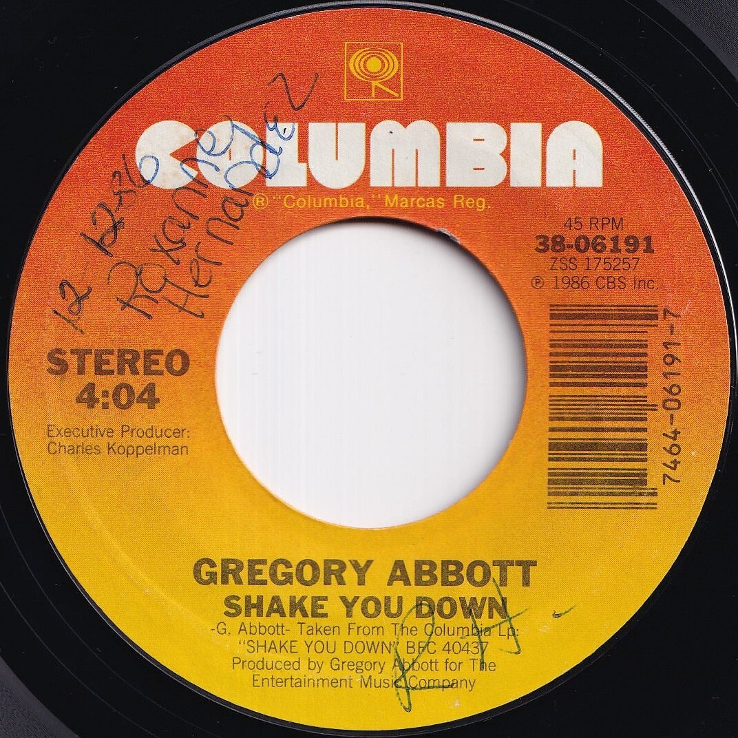 Gregory Abbott Shake You Down / Wait Until Tomorrow Columbia US 38-06191 211912 SOUL ソウル レコード 7インチ 45拍卖