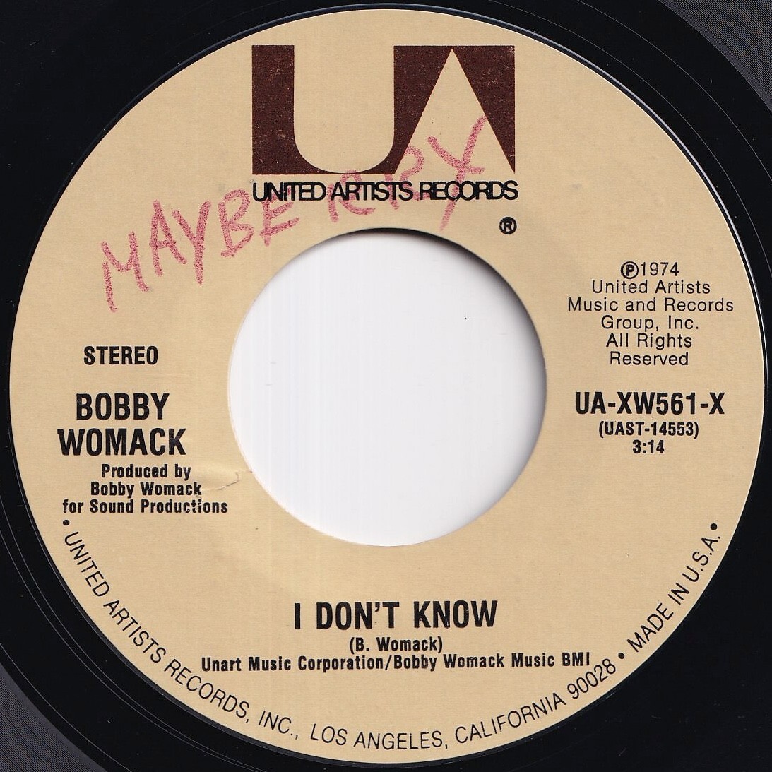 Bobby Womack I Don't Know / Yes Jesus Loves Me United Artists US UA-XW561-X 211779 SOUL ソウル レコード 7インチ 45拍卖