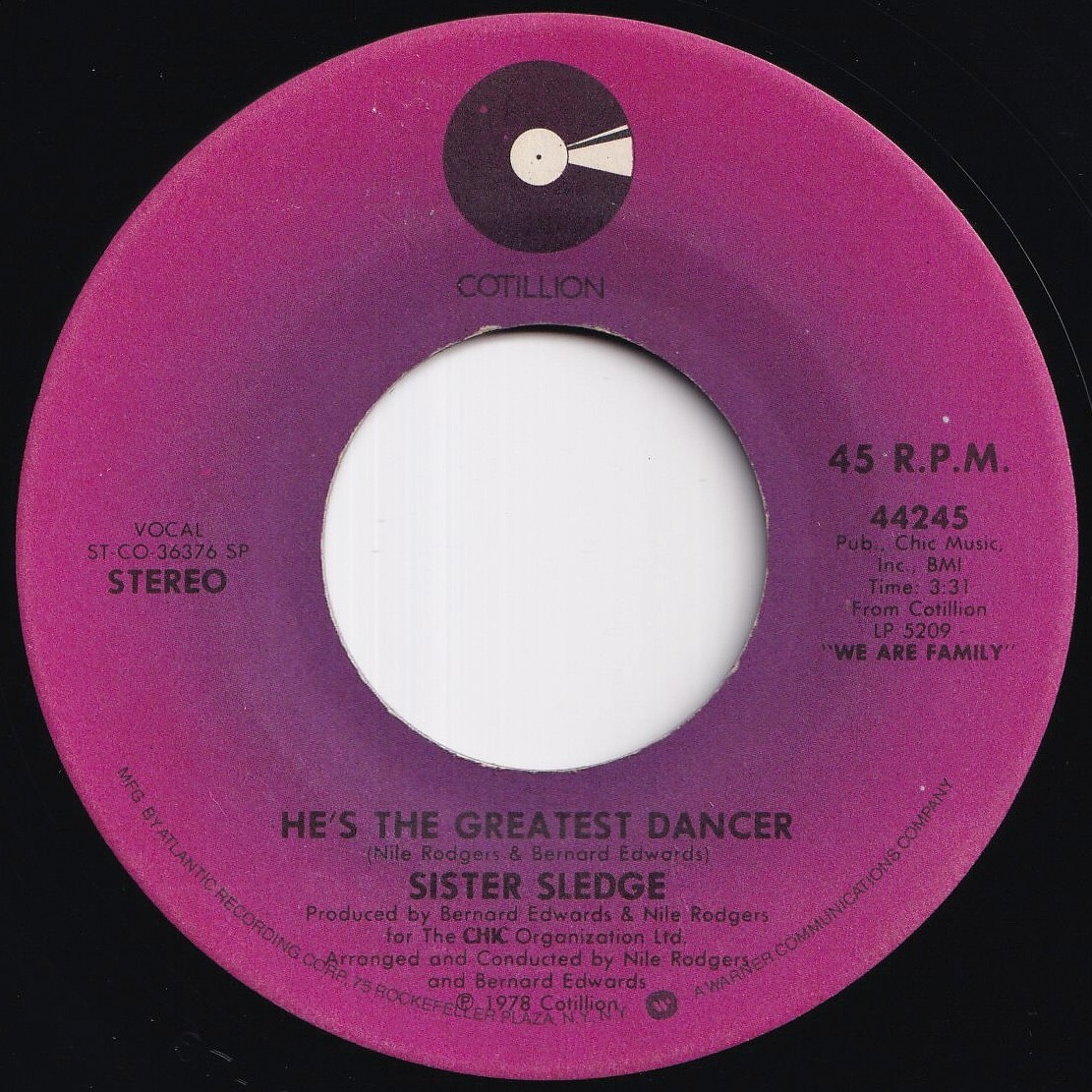 Sister Sledge He's The Greatest Dancer / Somebody Loves Me Cotillion US 44245 211783 ソウル ディスコ レコード 7インチ 45拍卖