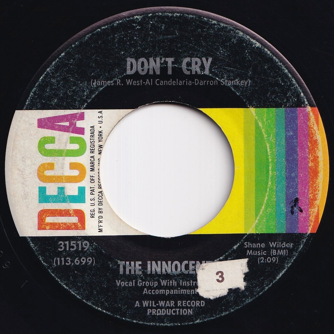 Innocents Don't Cry / Come On Lover Decca US 31519 211685 R&B R&R レコード 7インチ 45拍卖