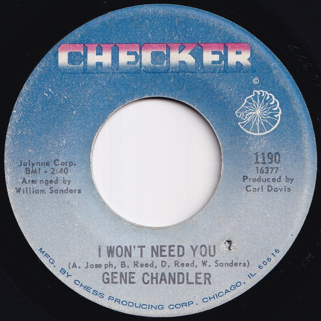 Gene Chandler I Won't Need You / No Peace, No Satisfaction Checker US 1190 211680 SOUL ソウル レコード 7インチ 45拍卖