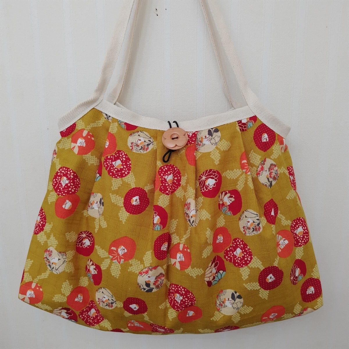 【グラニーバッグ】Lサイズ 和柄 椿 からし色 ハンドメイド拍卖