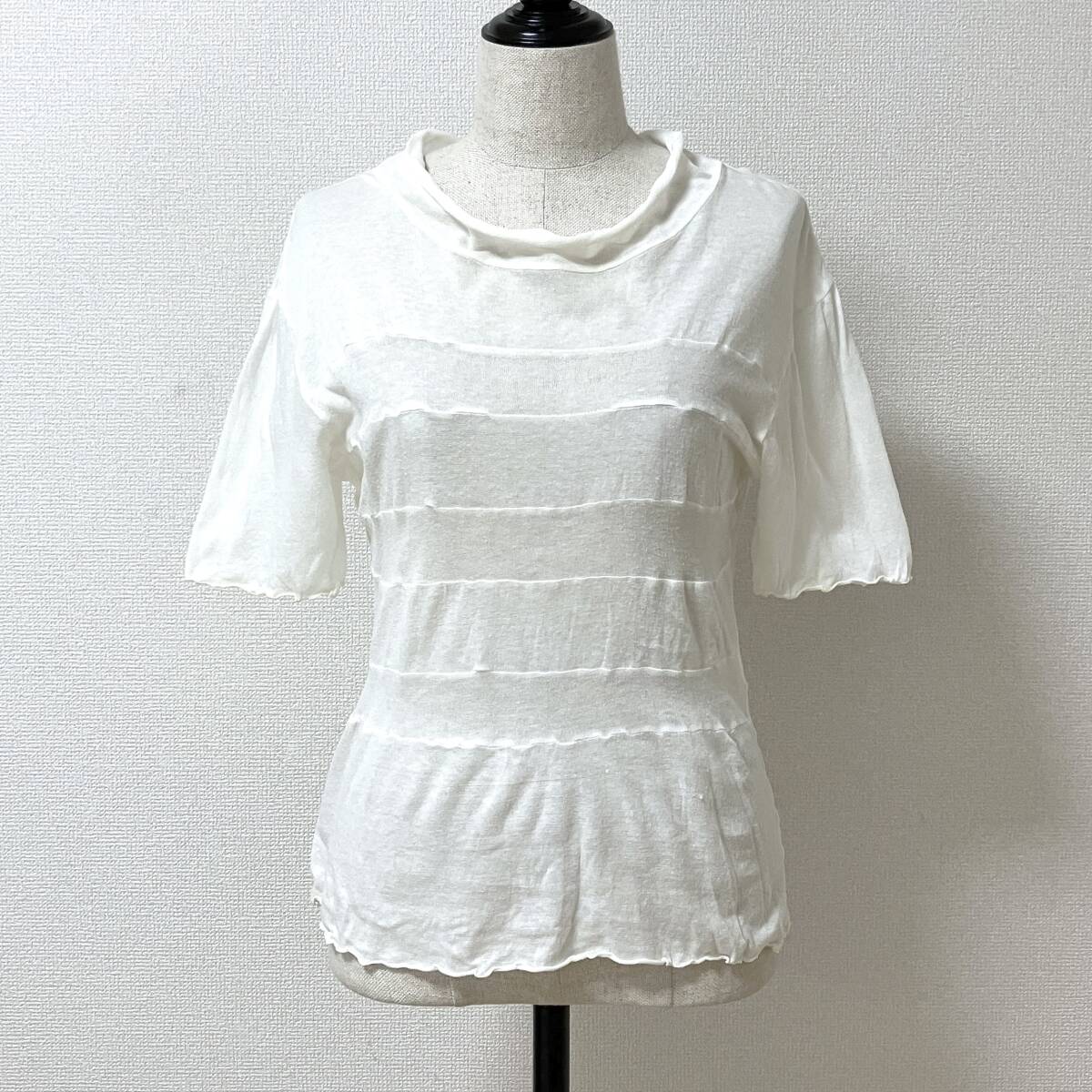 Y's Yohji Yamamoto ボーダー 切替 コットン ニット 半袖 カットソー ホワイト 白 ワイズ Tシャツ Tee archive 5060439拍卖