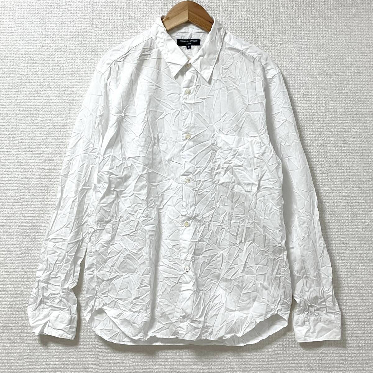 AD2010 COMME des GARCONS HOMME シワ加工 長袖シャツ 無地 ホワイト 白 Sサイズ コムデギャルソンオム archive 5070010拍卖