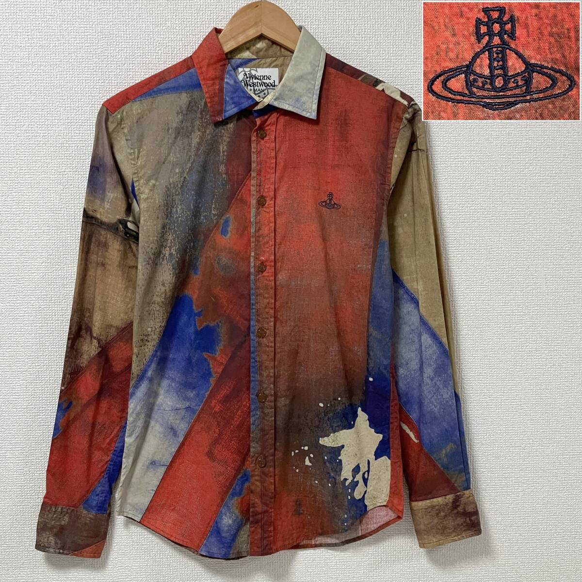 vivienne westwood MAN 総柄 オーブ 刺繍 長袖 シャツ メンズ 44サイズ ヴィヴィアンウエストウッドマン archive 5070196拍卖