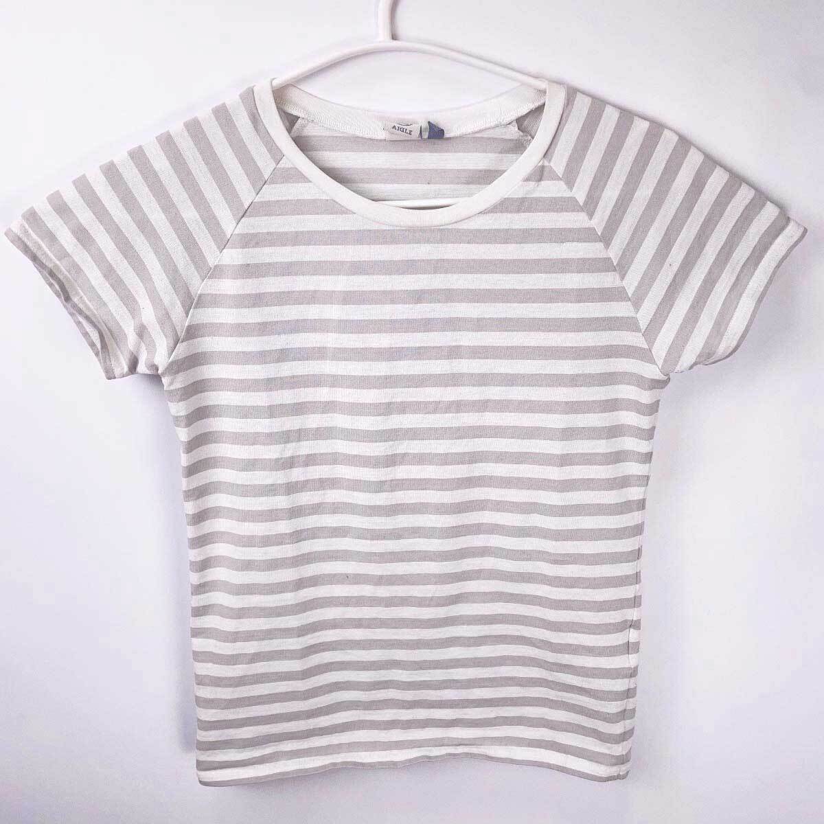 【中古】エーグル S/S ボーダー Tシャツ S ホワイト グレー 8602-33214 レディース AIGLE トップス拍卖