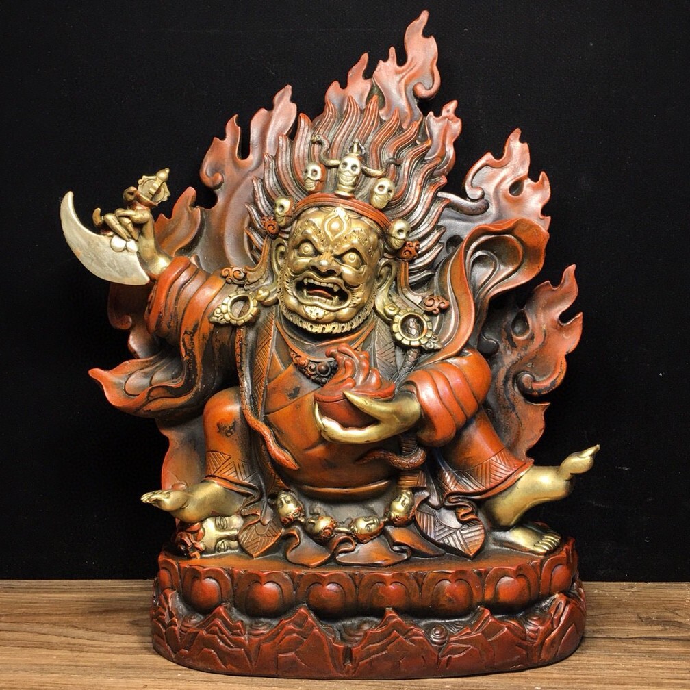 仏像 清代 銅琉金 チベット仏教 【大黑天招才】造像 仏教古美術 供養品 極細工 時代物 古置物 中国古美術 唐物 旧蔵 S77拍卖