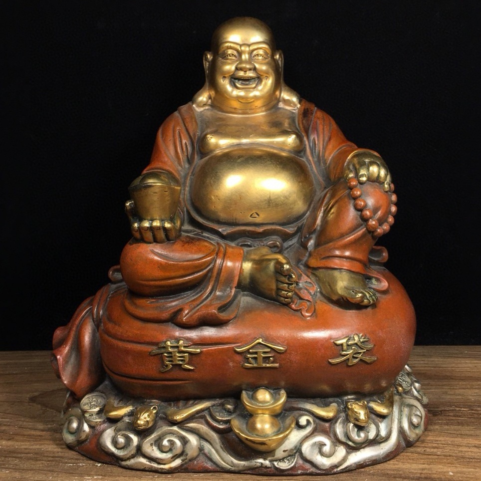 仏像 清代 銅琉金 チベット仏教 【進寶弥勒佛】 仏教古美術 供養品 極細工 時代物 古置物 中国古美術 唐物 旧蔵 S77拍卖