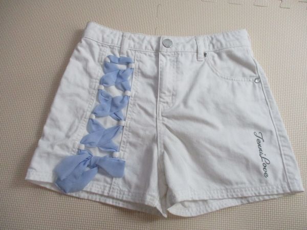 BG610【JENNI love・ジェニィラブ】調節有 リボン付き ロゴプリント 綿100% ショートパンツ 女児 白 160拍卖