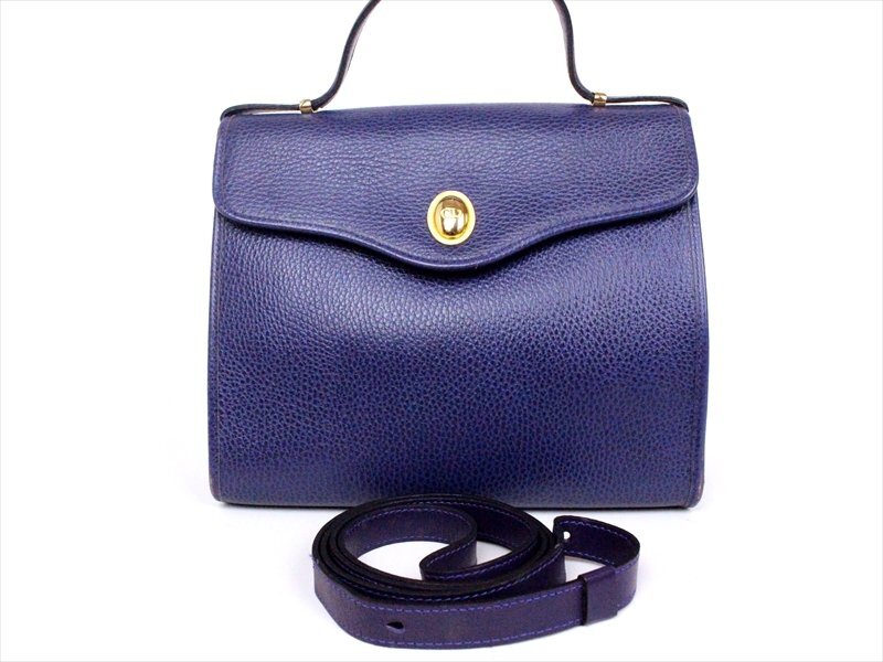 美品☆Christian Dior【ディオール】レザー ハンド/ショルダーフラップバッグ☆青紫×ゴールド金具☆ロゴ☆レディース☆ヴィンテージ拍卖