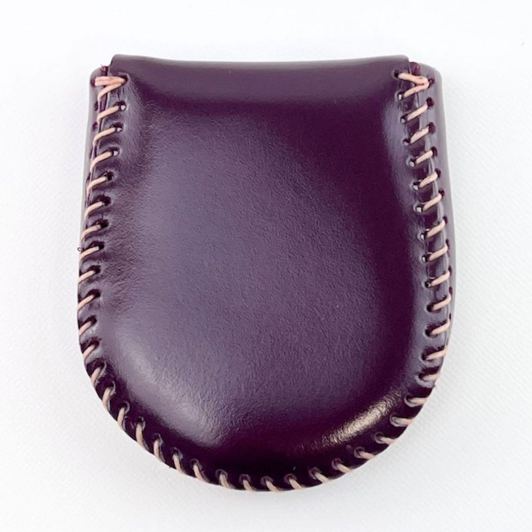 本革 小銭入れ コンパクト財布 丈夫 シンプル 手作り メンズ レディース パープル拍卖