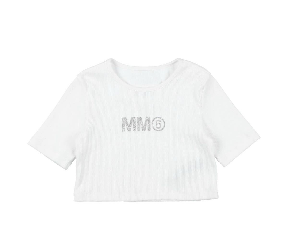 MM6 Maison Margiela Kids クロップドロゴTシャツ  ホワイト 半袖Tシャツ トップス ショート丈 半袖 Tシャツ拍卖