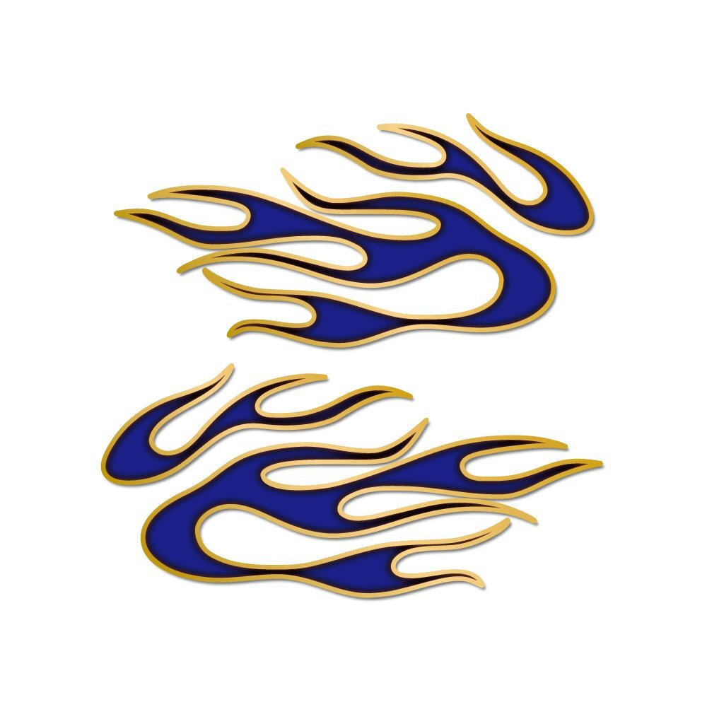 (ゴールド)ファイヤーパターン ステッカー ブルー ファイヤー 2枚セット 炎 バイク ワンポイント拍卖