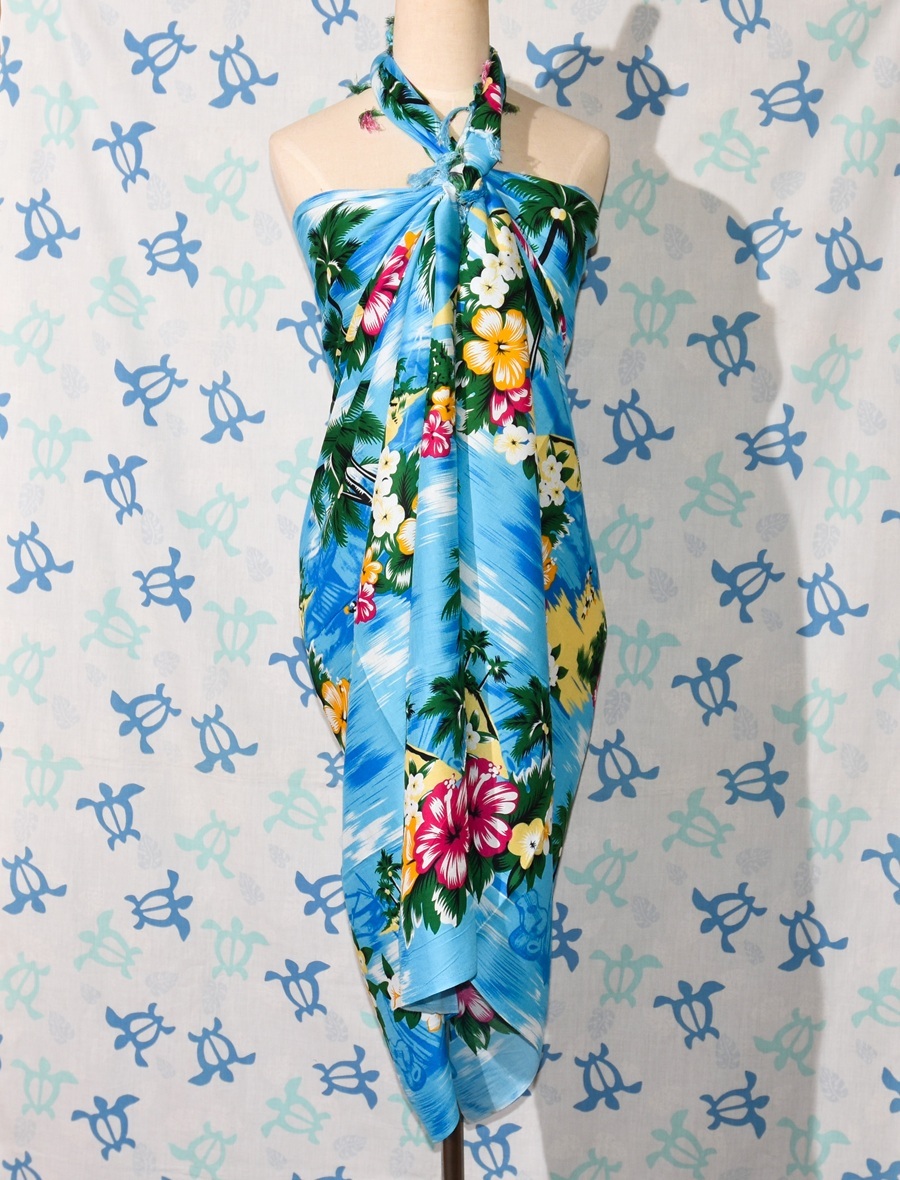 ★リゾートデザインのパレオ★サロン★ハイビスカス★プルメリア★椰子★フラダンスやインテリアにも★新品★C31BL拍卖