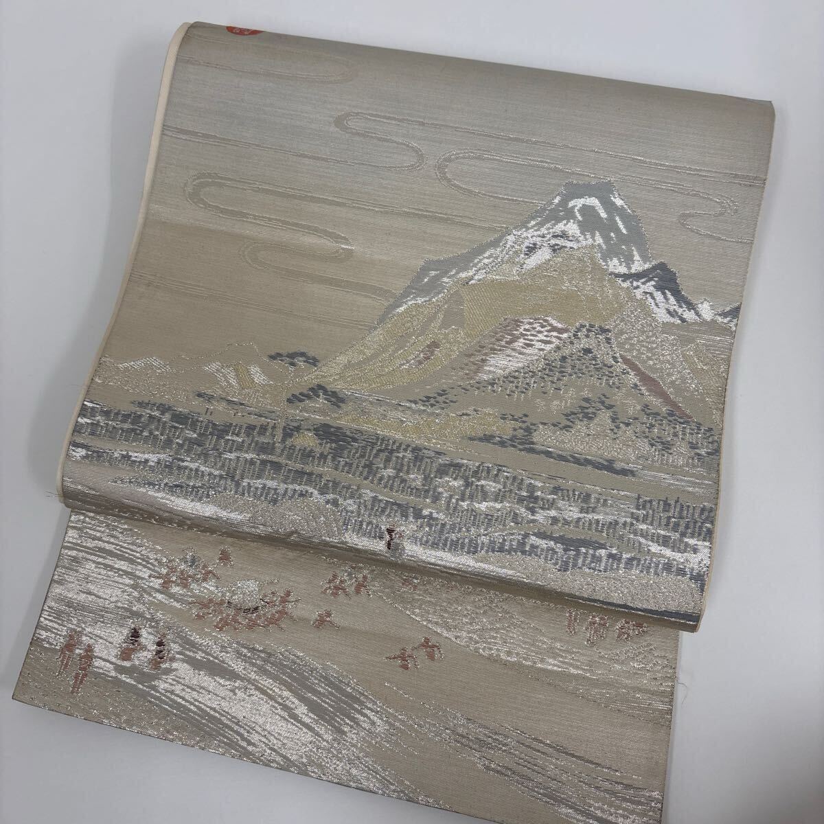 袋帯 東海道五拾三次 廣重 銀糸 織出し 正絹 着物 W-3095拍卖