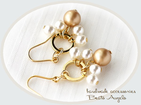 ◇◇+angelo+スワロフスキー パールのリングピアス(p-108)ヴィンテージゴールド G チタン 樹脂 イヤリング拍卖